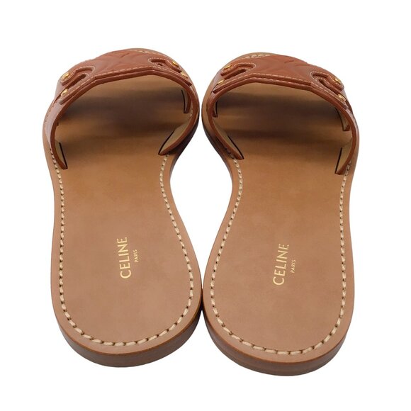 CELINE TAN LEATHER TRIOMPHE SLIDE SANDALS - Picture 10 of 11